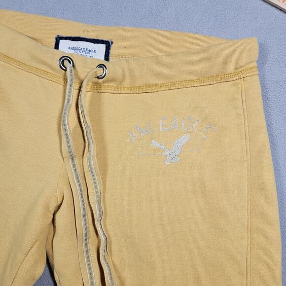 American Eagle Y2K Sweatpants Womens Medium Fleece Low Rise Yellow Mallcore - Picture 2 of 15